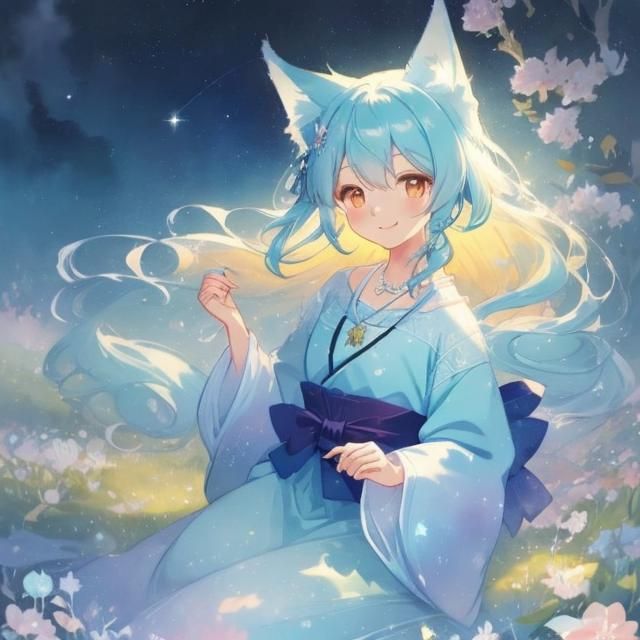 Anime Style Long-Tailed Fox in Landscape