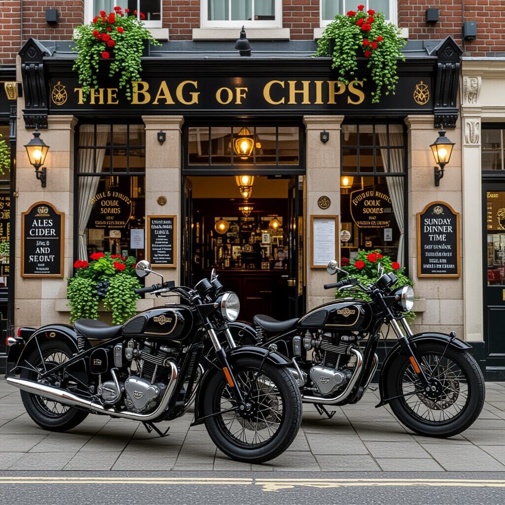 Vincent Motorcycles Outside "The Bag of Chips" Pub