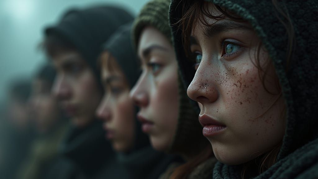 Fading Hope: Hyperrealistic Faces in Cinematic Lighting