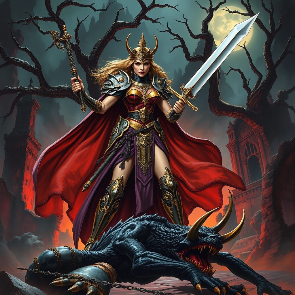 Regal Female Warrior Conquers Dark Fantasy