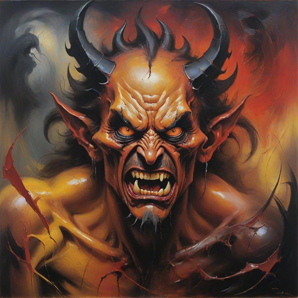 Fiercely Evil Demons in Sinister Oil Painting