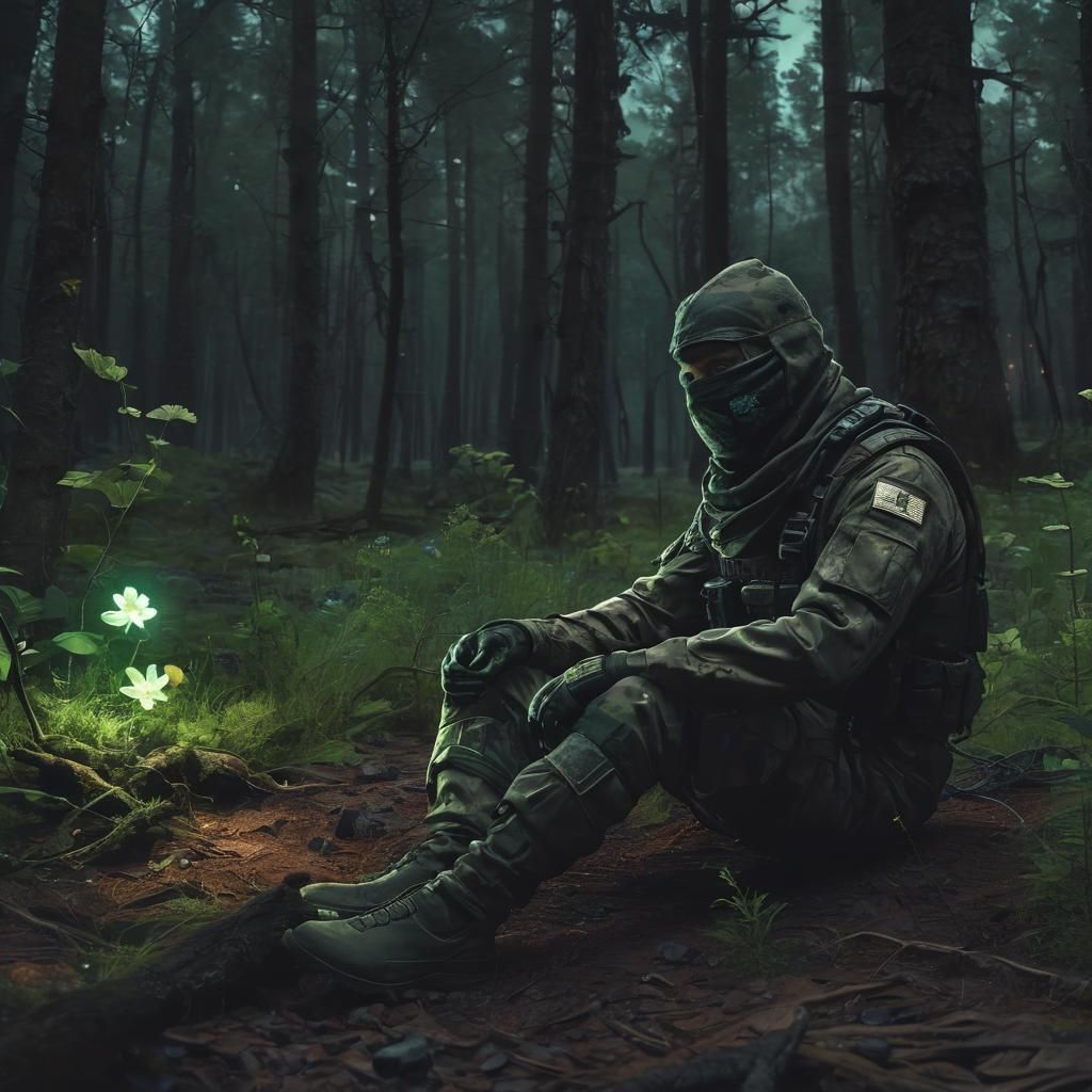 Bioluminescent Soldier in Forest Concept Art