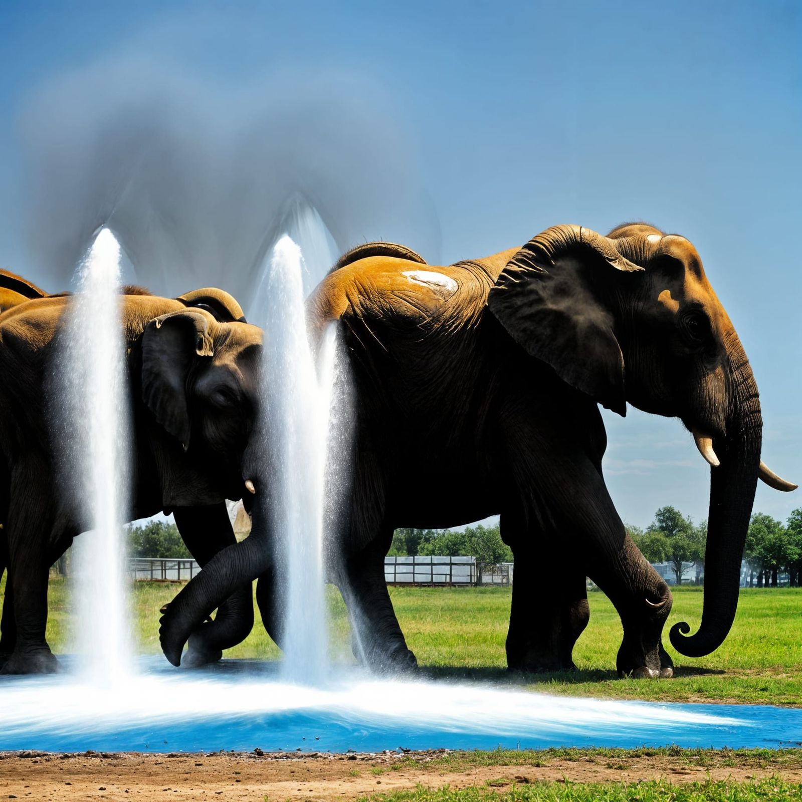 Colorful Cartoon Elephants Spray Water in Heart Shape