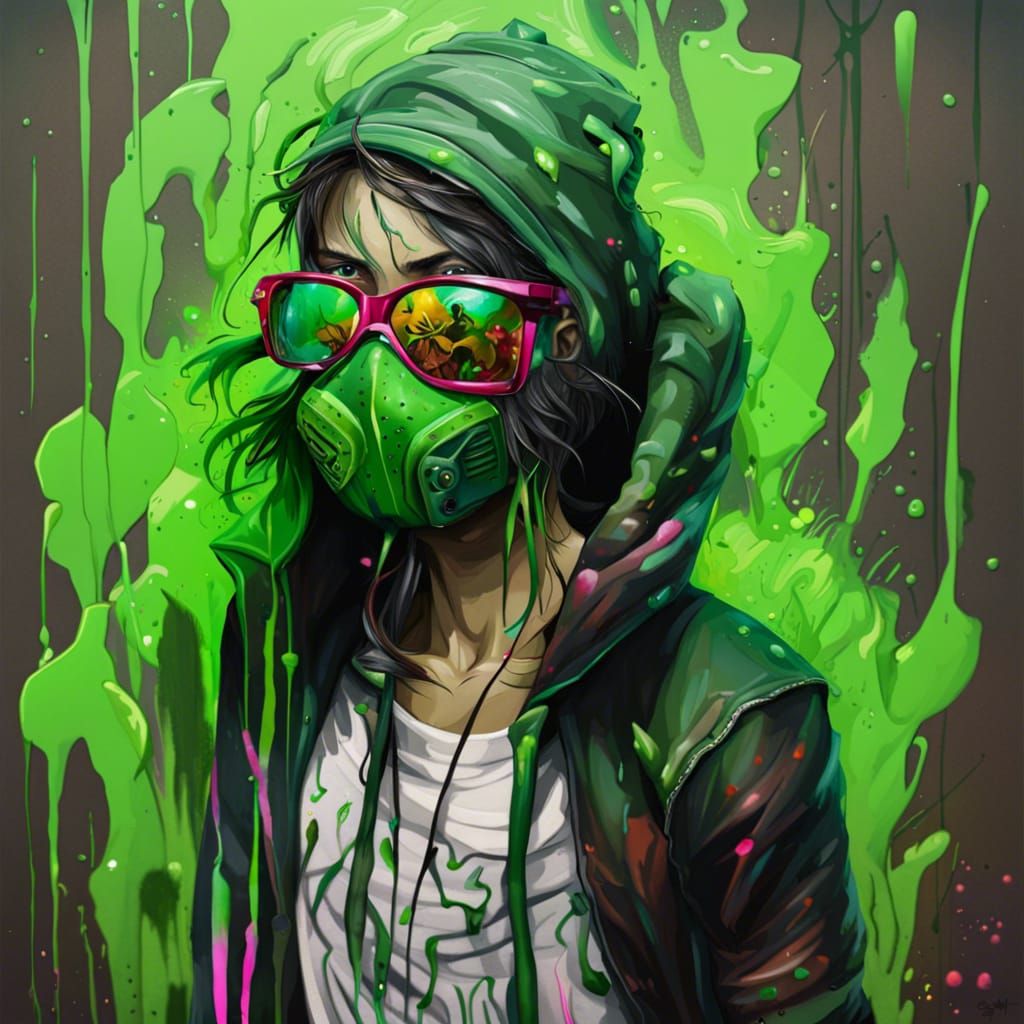 Graffiti Art: Figure in Green with Mask