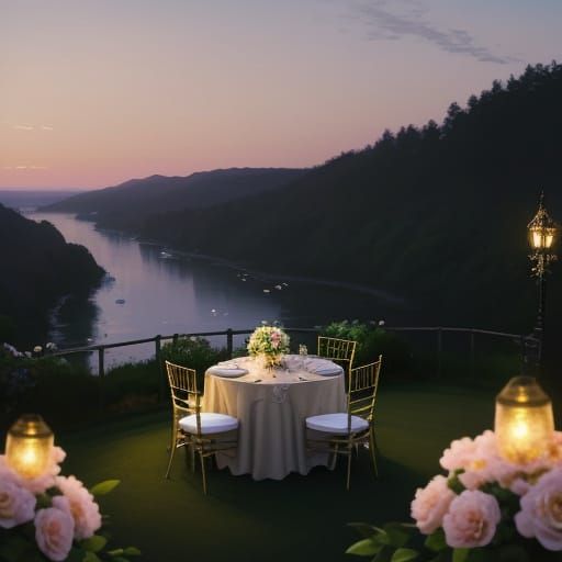 Romantic Impressionist Wedding Scene at Sunset