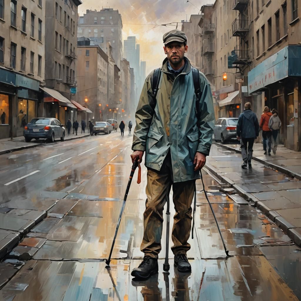 Impressionist Image of a Person with Prosthetic Leg