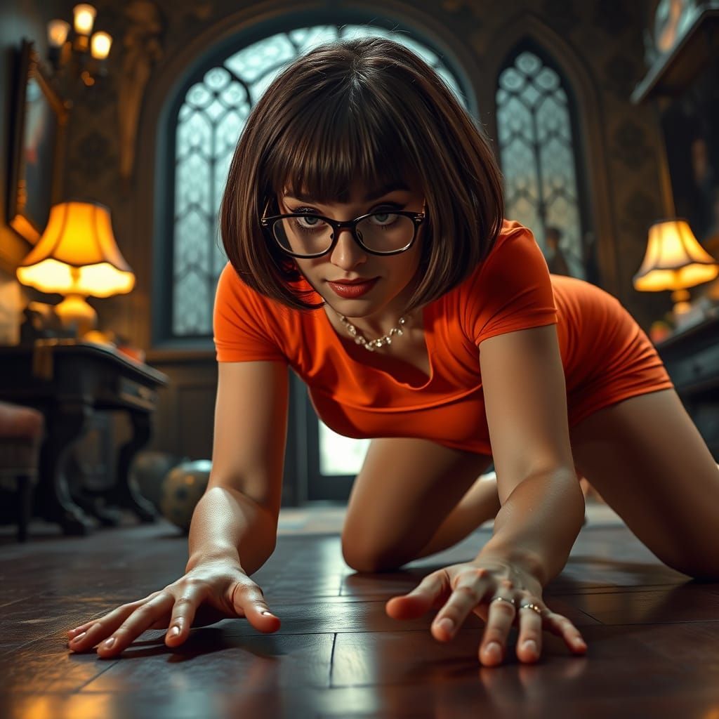 Velma Dinkley Searches for Lost Glasses in a Haunted Mansion