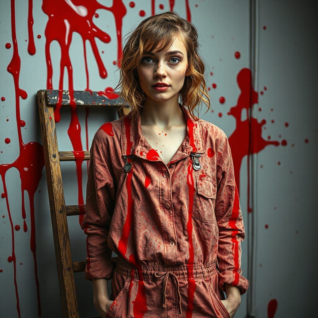 Woman Surrounded by Splattered Paint in Hyper-Realistic Styl...
