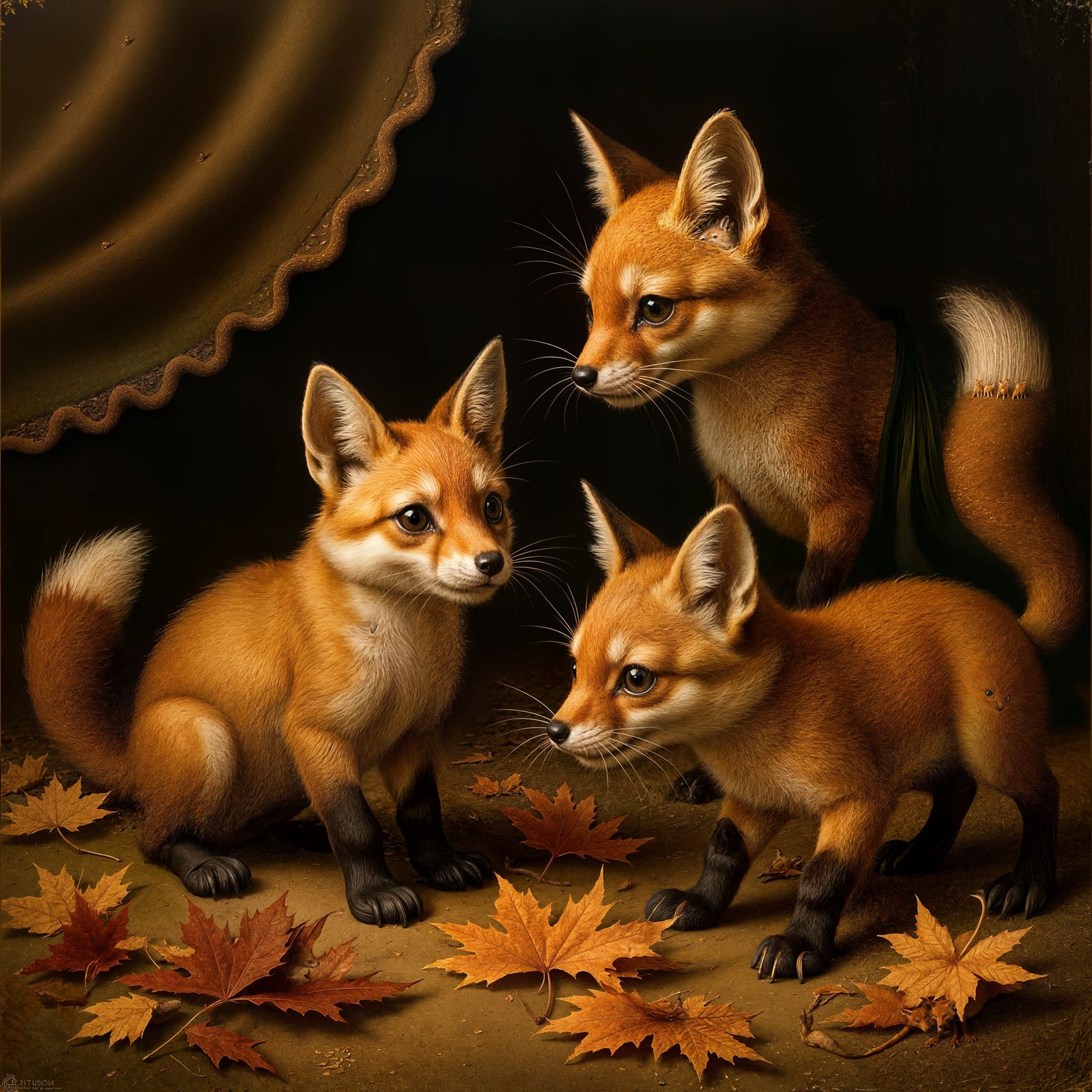 Victorian Foxes Playing Hide and Seek in Autumn Leaves