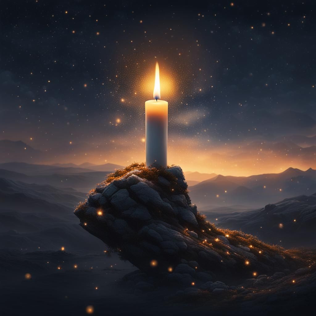 a single candle shines bright in the darkness, the last vest...