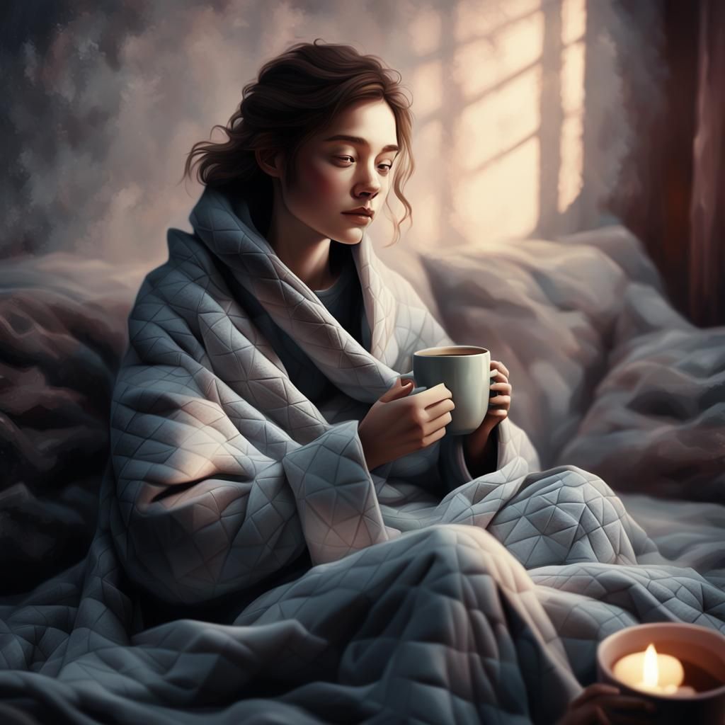Cozy Room: Person with Tea in Digital Painting
