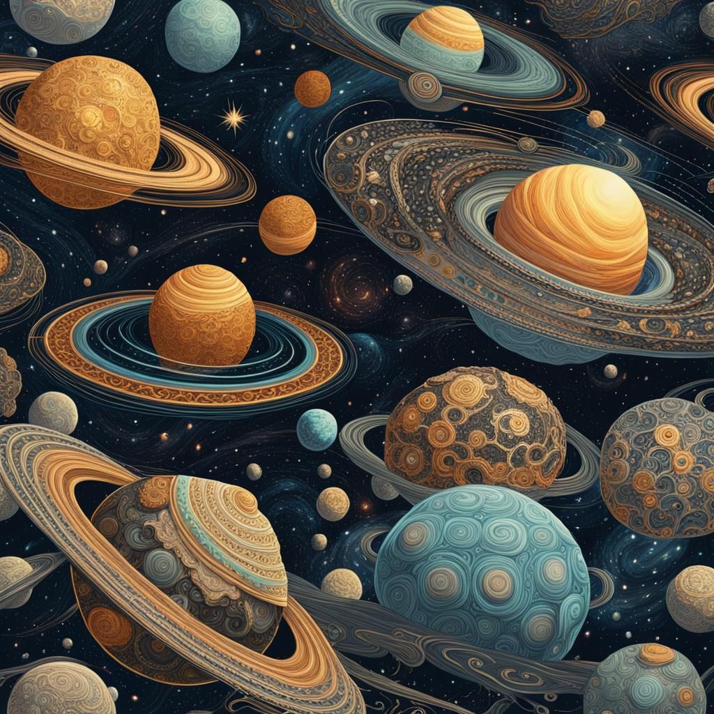 Ornate Nebulae Swirl in Dreamlike Art Nouveau Space