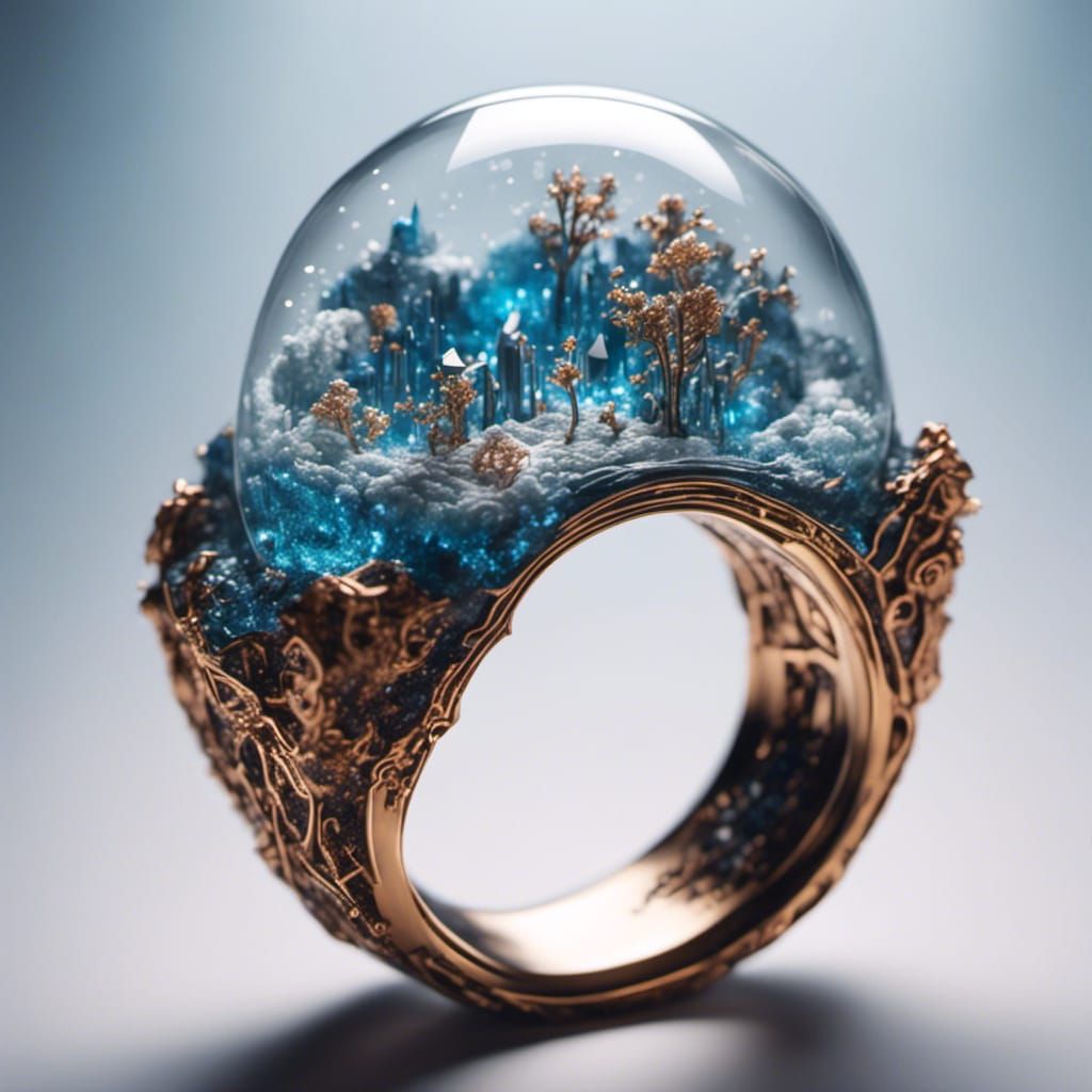 Cosmic Universe in Glass Ring: Cyberpunk Steampunk Art