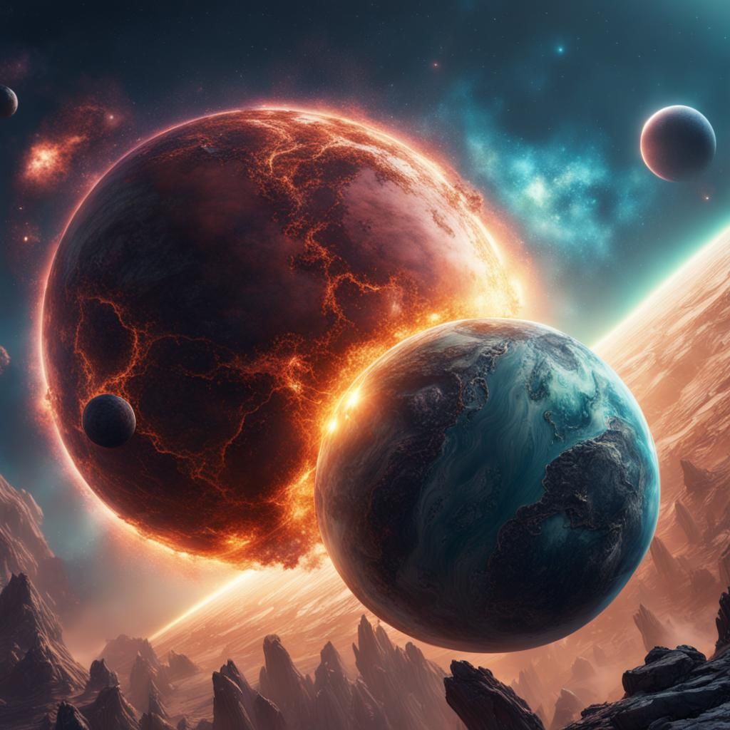 Planetary Collision: A Galaxy in Fantasy Concept Art