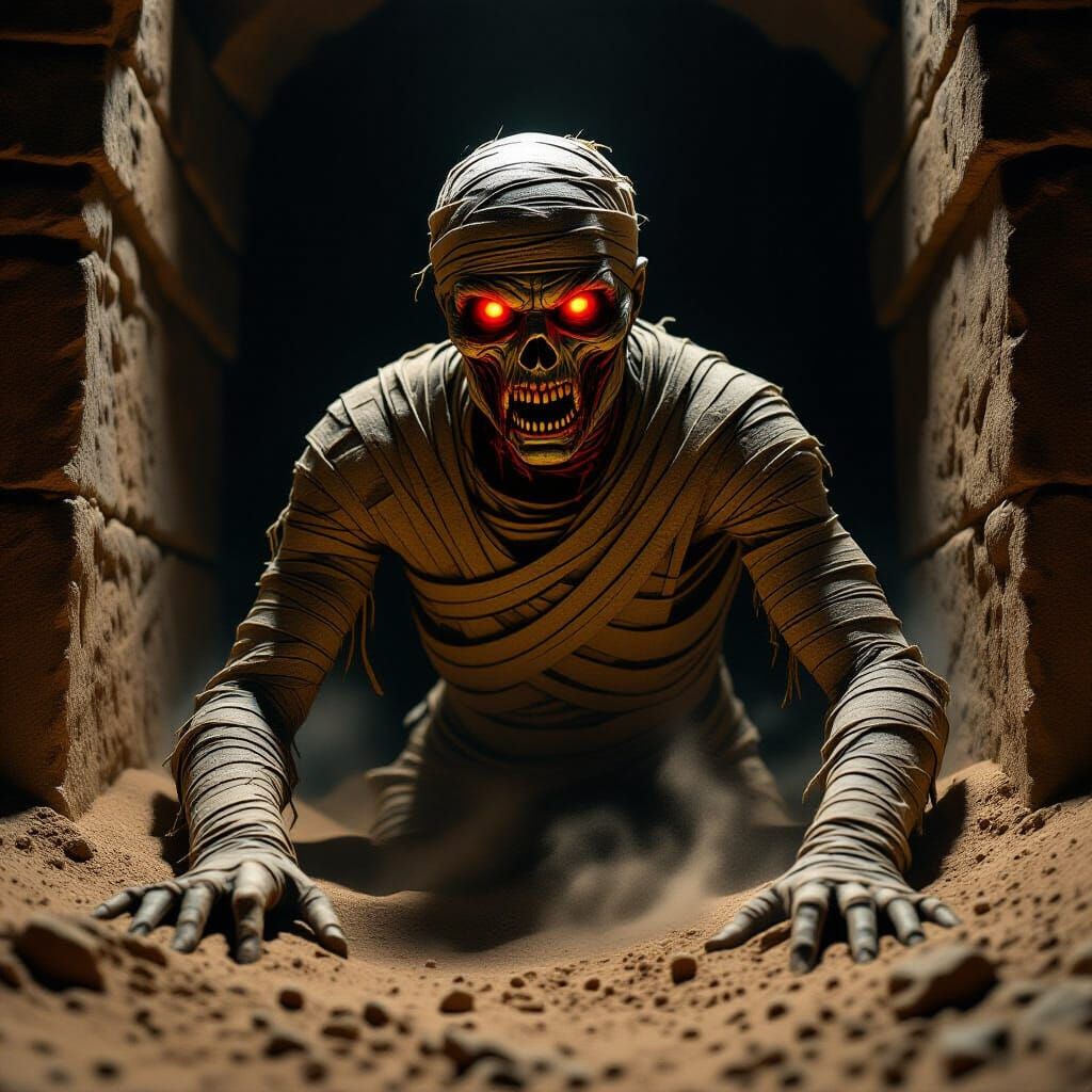 Terrifying Mummy Emerges from Shadowy Tomb in Dark Fantasy S...
