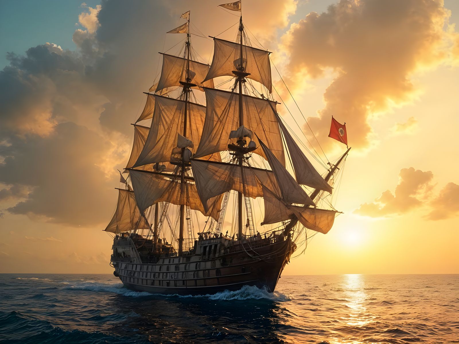 18th Century Galleon Masterpiece in Vivid Colors