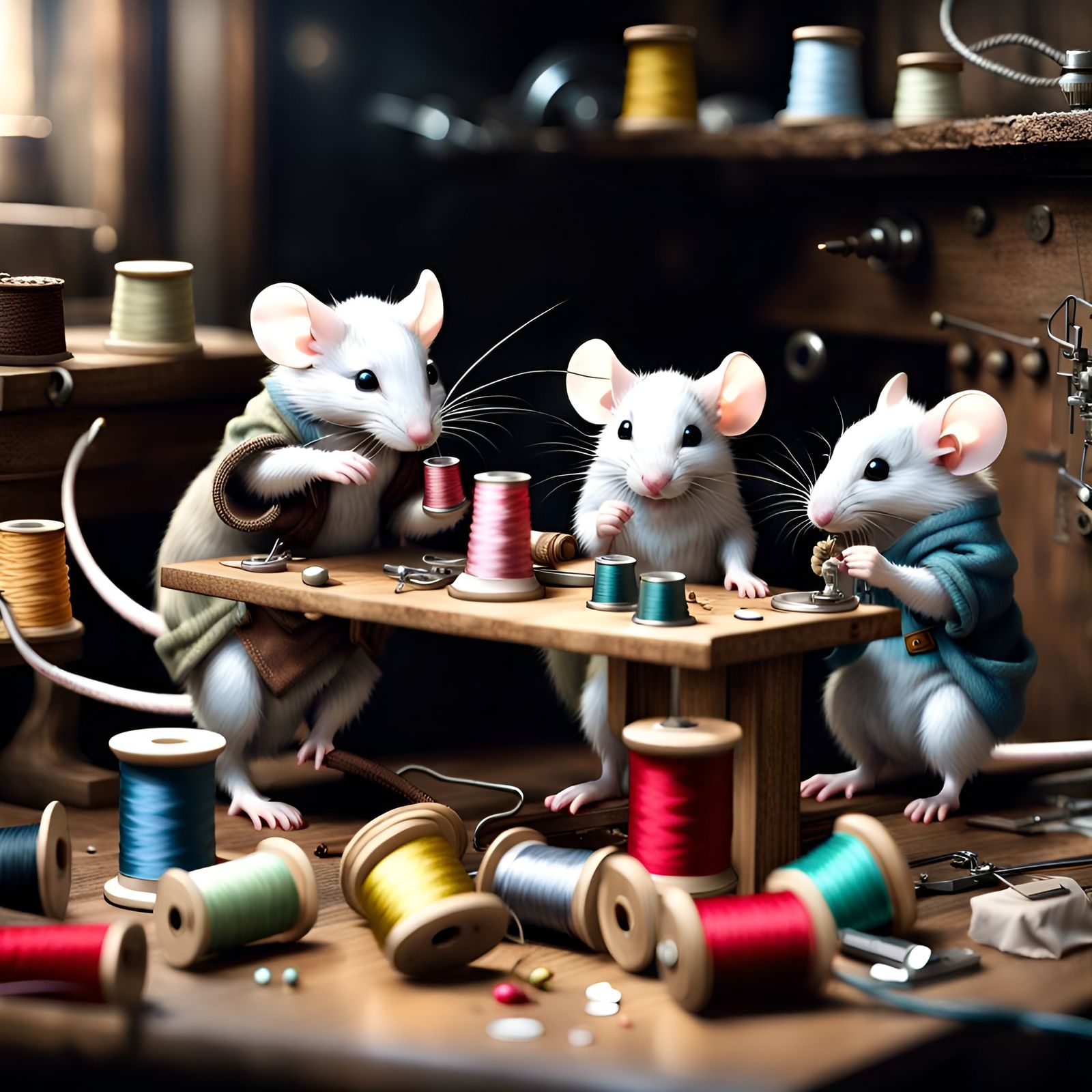 Delightful Mice Frolic with Sewing Tools