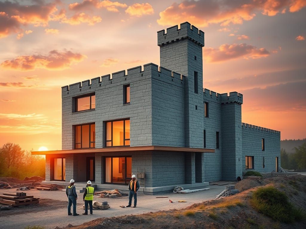 Fortress Emerges from Modern House in Cyberpunk Splendor