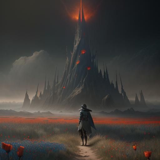 Poppy Field Tower: Matte Painting in Deep Color