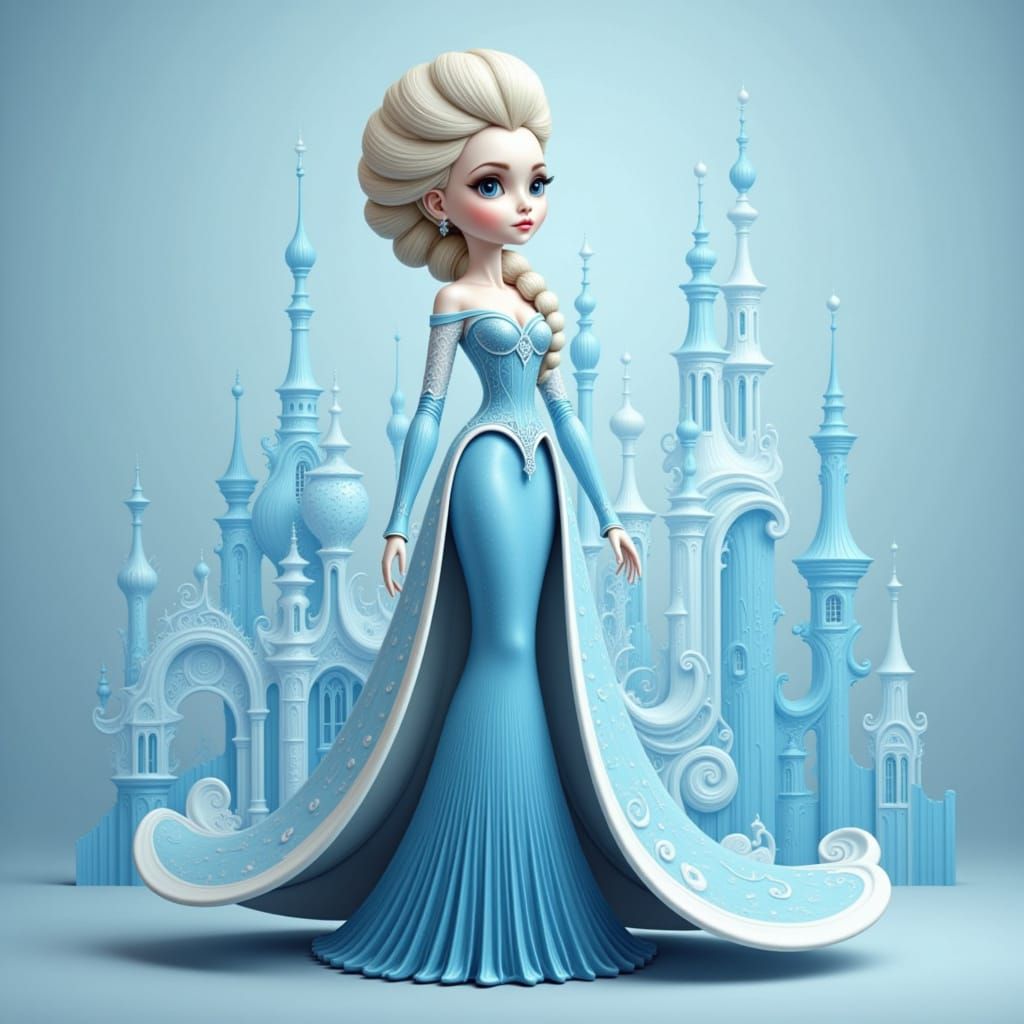Elsa in Enchanting Ballerina Pose, Frozen Castle Background