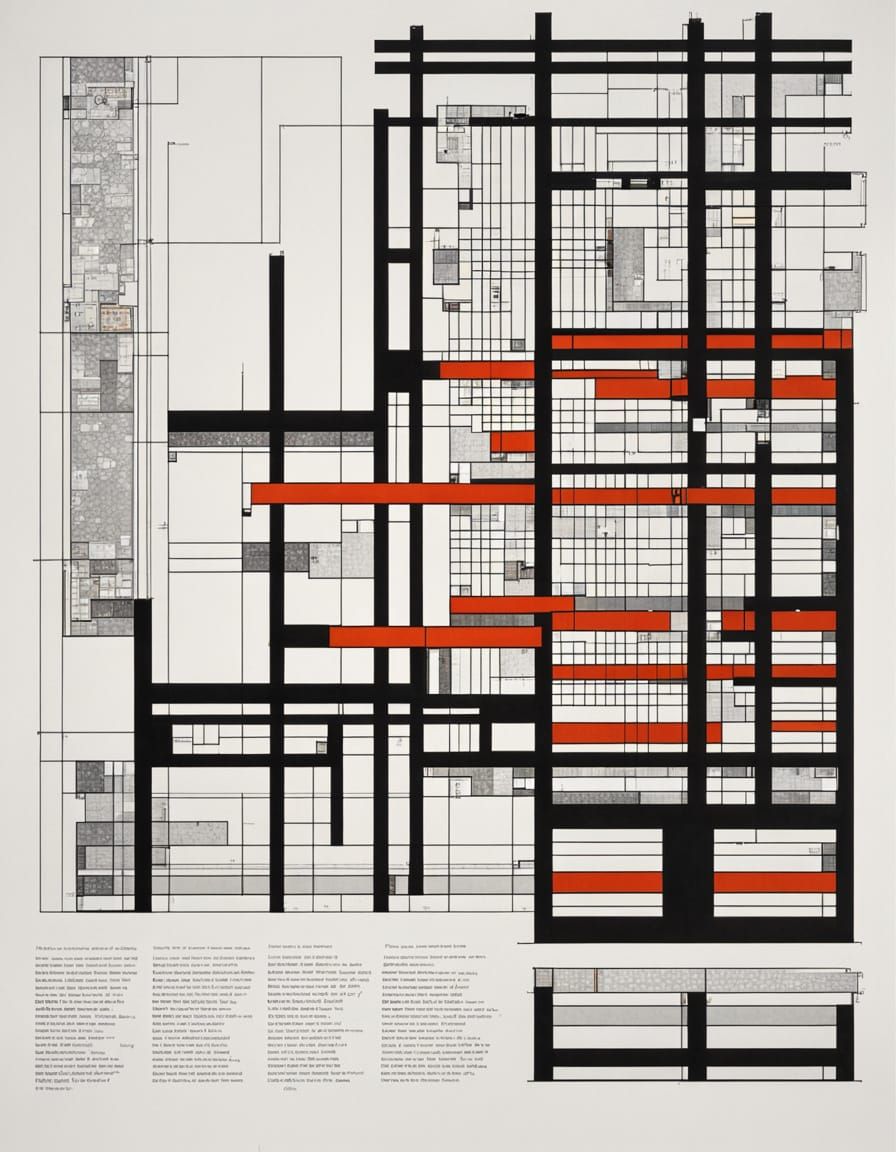 Annotated Mondrian Diagram in Brutalist Style