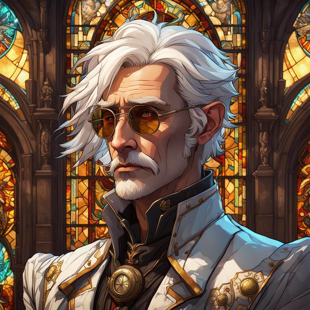 Steampunk Vampire Portrait with Stained Glass Window