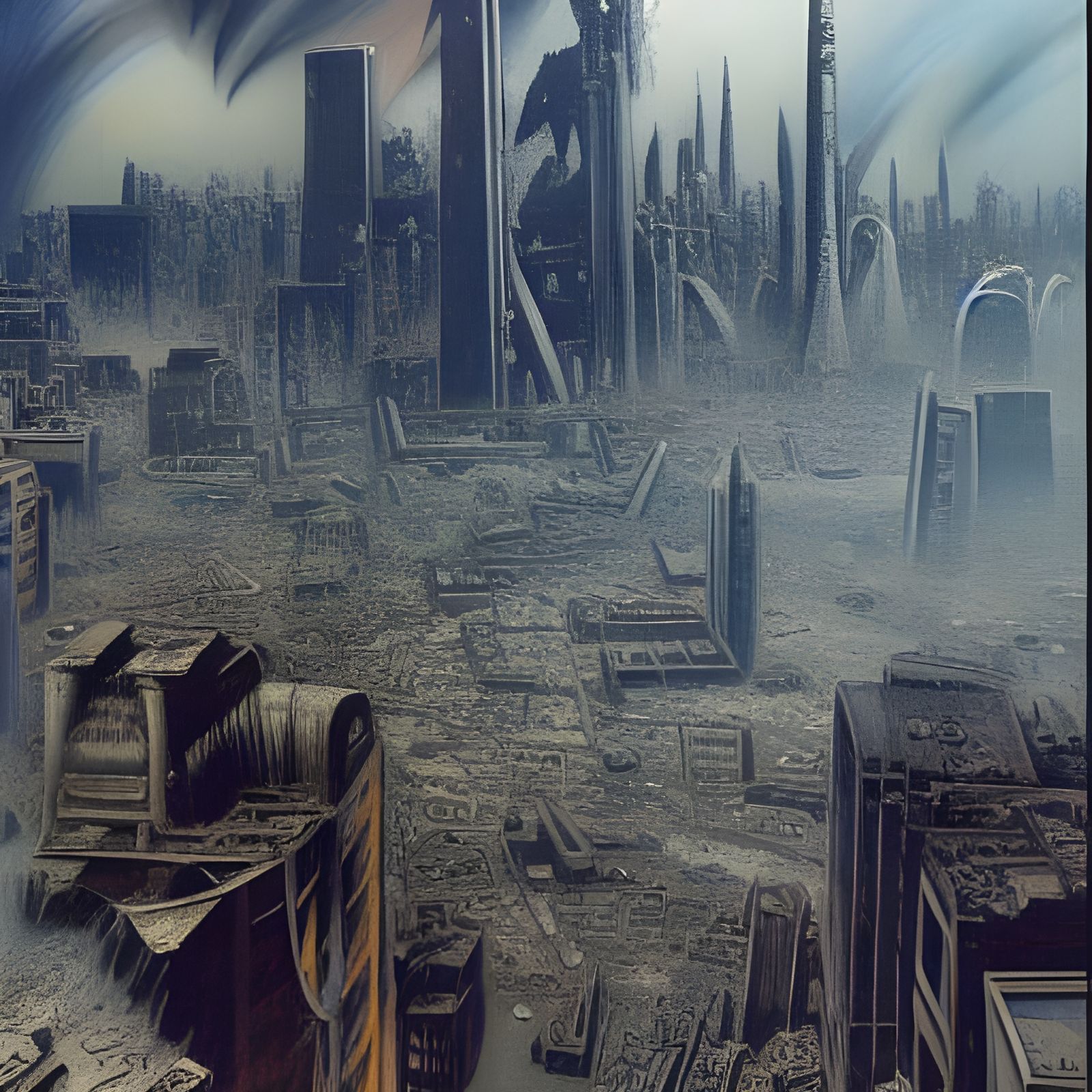 London Destroyed: Earthquake and Flood in Dark Fantasy Style