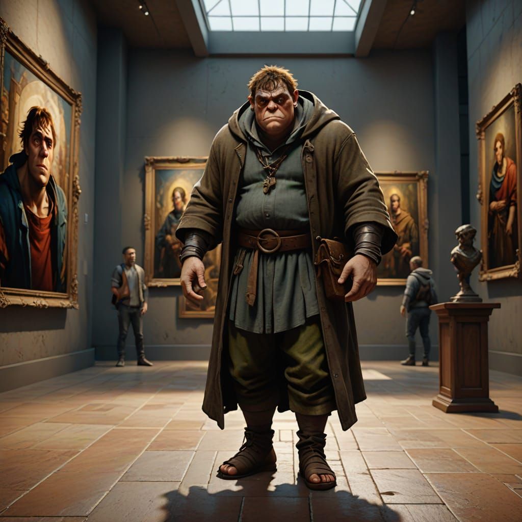 Quasimodo in a Modern Art Gallery Scene