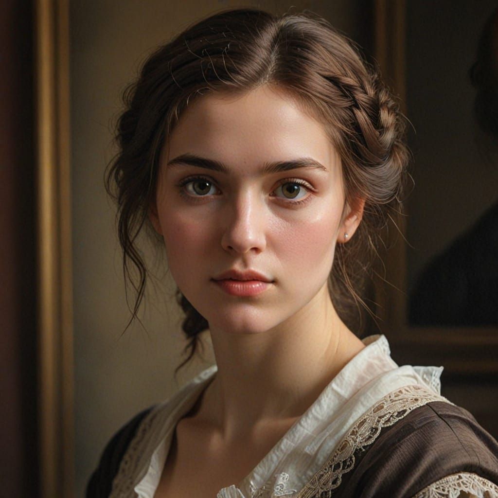 Regency Woman's Pensive Portrait in Vermeer-like Lighting