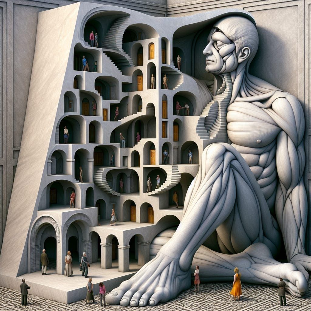 Colossal Man Sculpture with Optical Illusion Interior