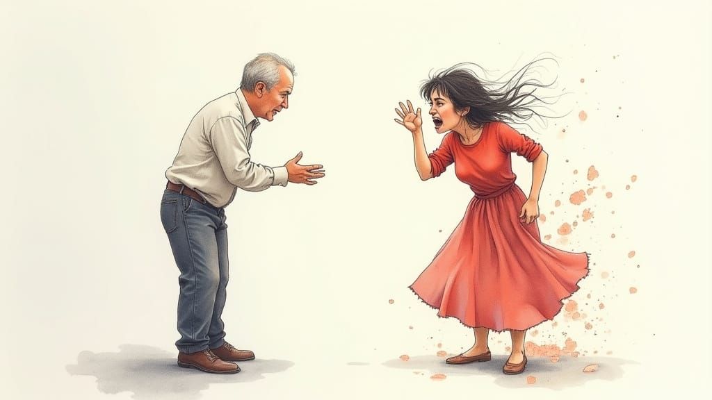 Watercolor Painting of Frustration vs. Calm Observation