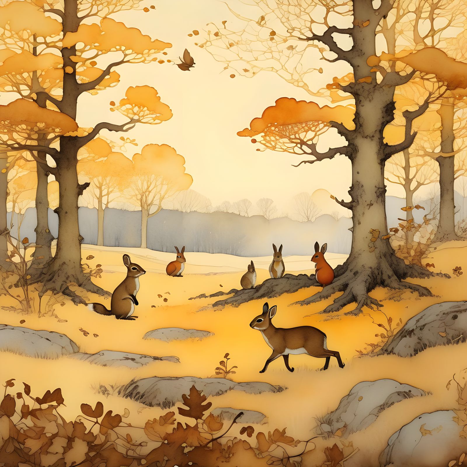 Whimsical Woodland Animals in November Copse