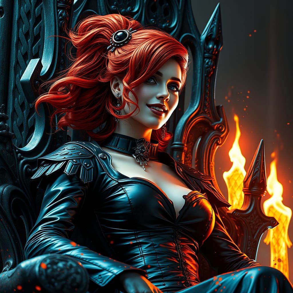 Red-Haired Rebel Queen on Gothic Throne