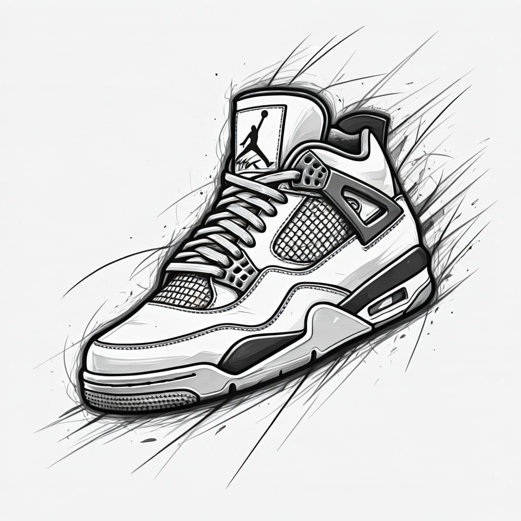 Air Jordan 4s in Dynamic Monochrome Kinetic Sketch