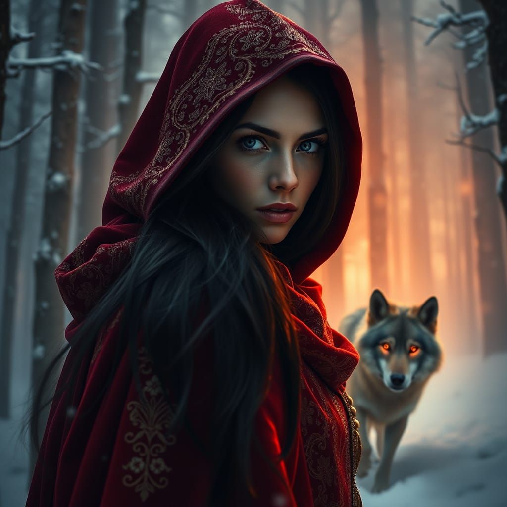 Strength Beyond Sight: Fierce Woman in Crimson Cloak Confron...