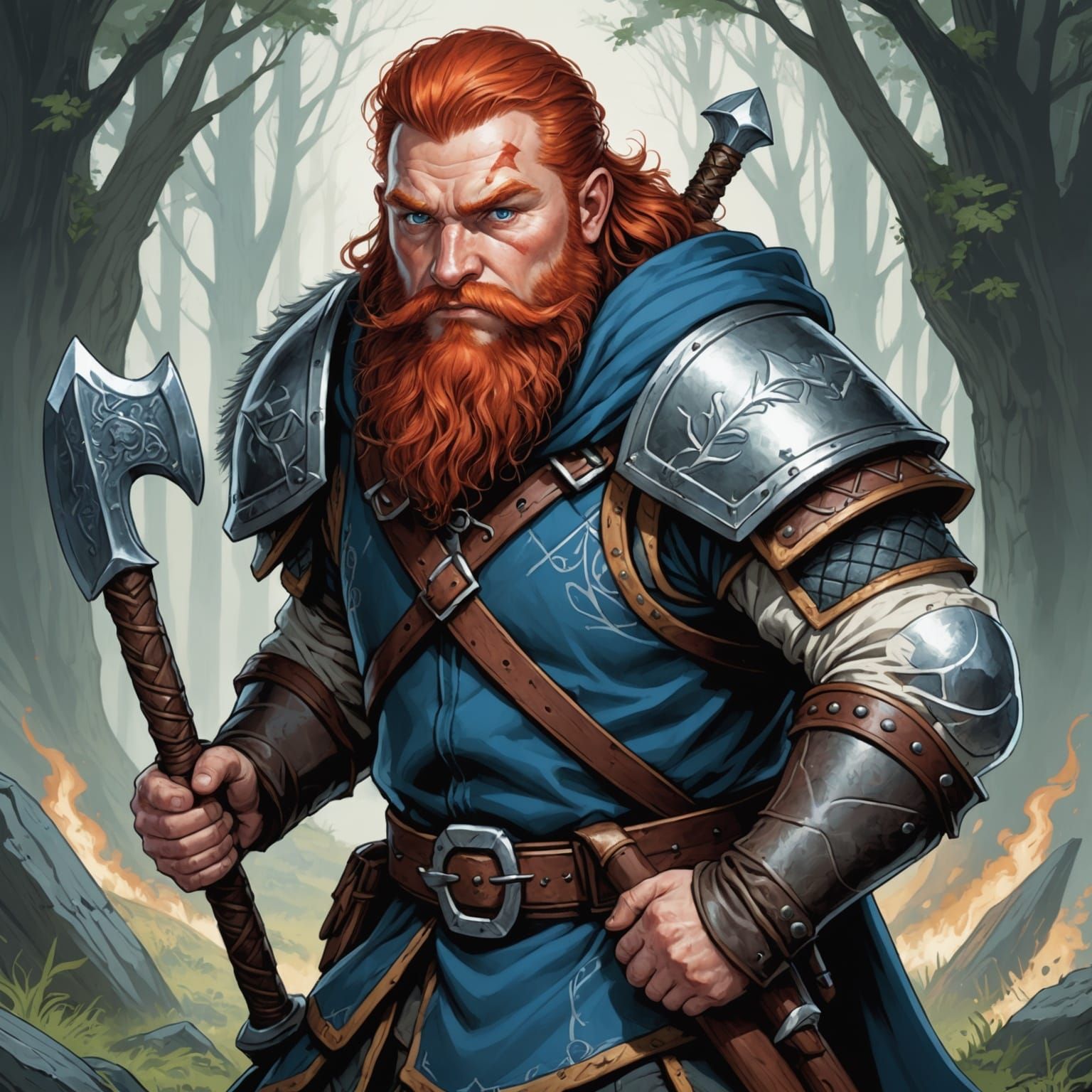 Fantasy Dwarf Ranger Portrait with Double Axe