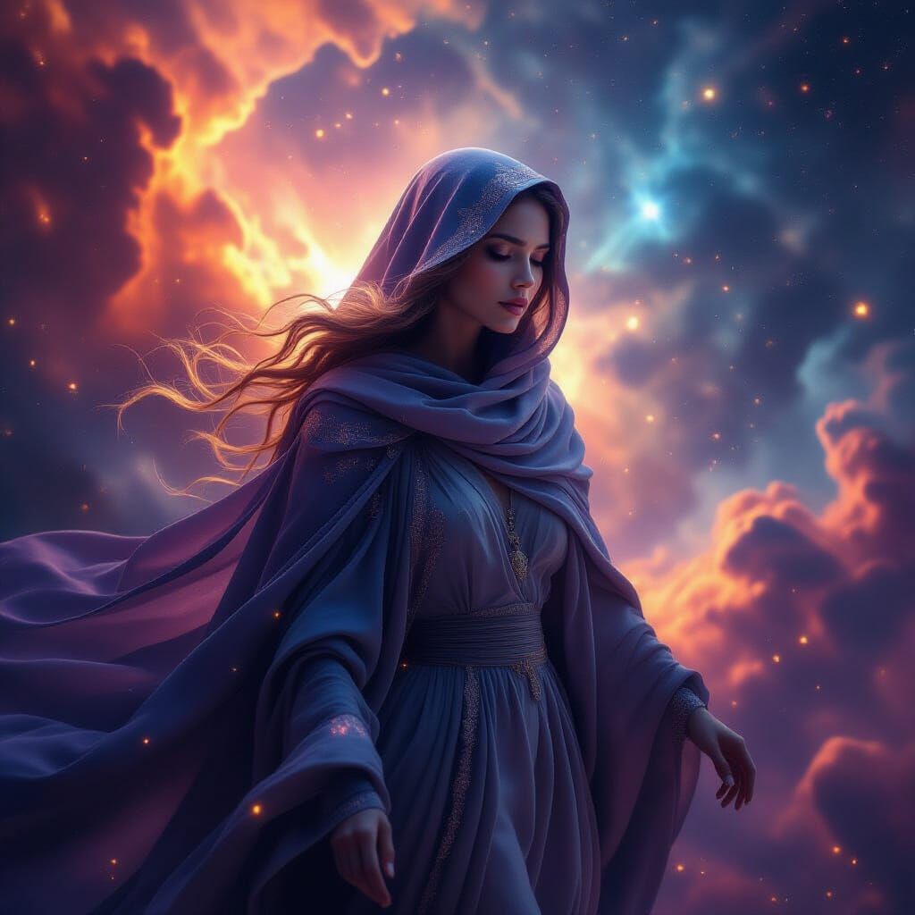 Ethereal Woman in Cosmic Nebula