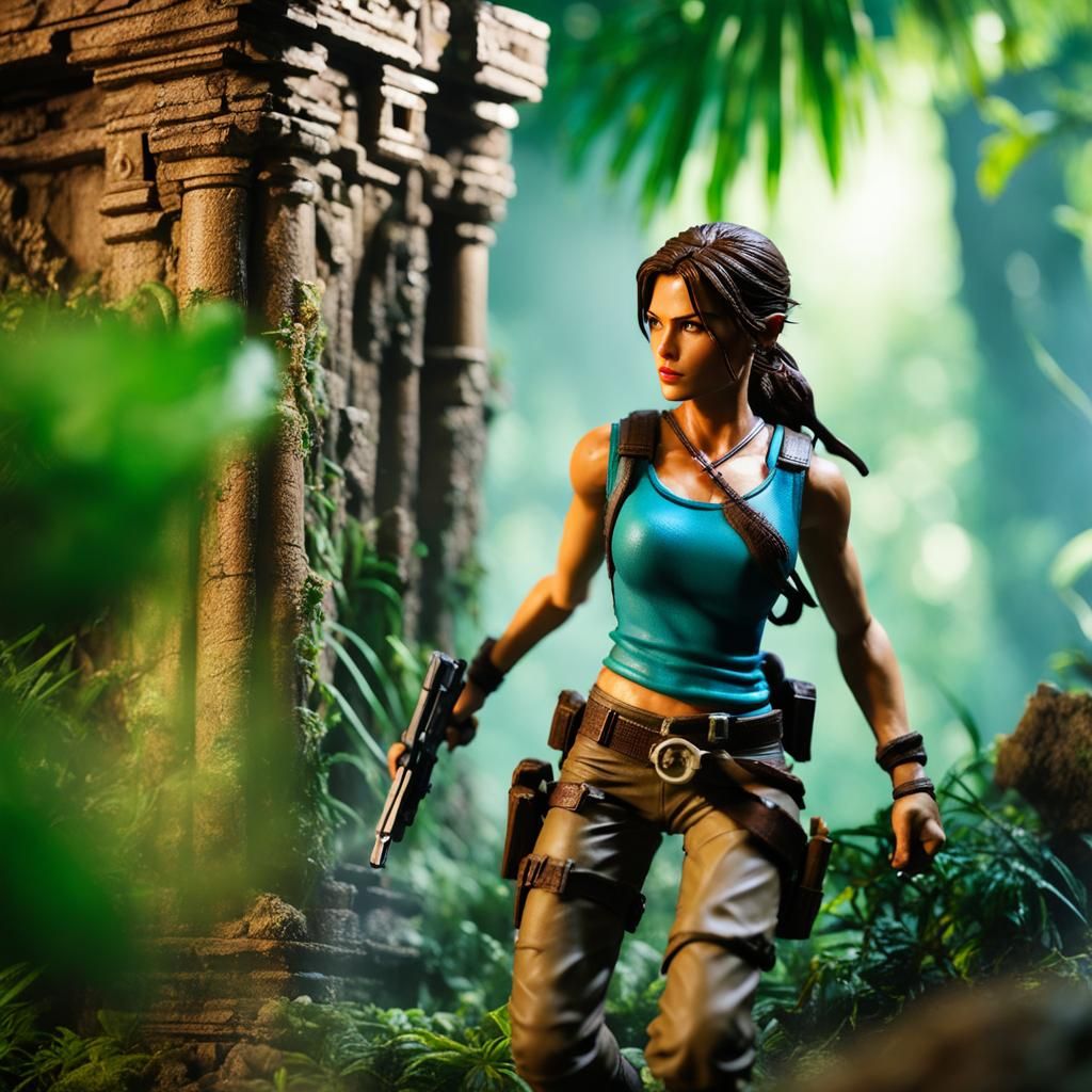 Lara Croft Action Figure in Jungle Diorama