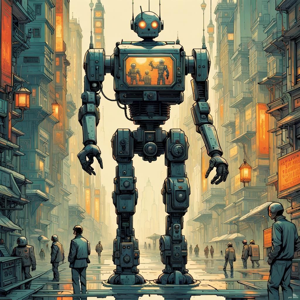 Retro Sci-Fi Robot Assistant: Cel-Shaded Poster Art