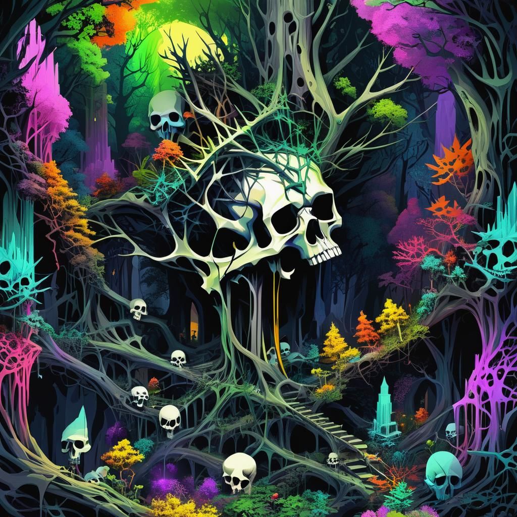 Creepy Weirdcore Arcology City with Skulls