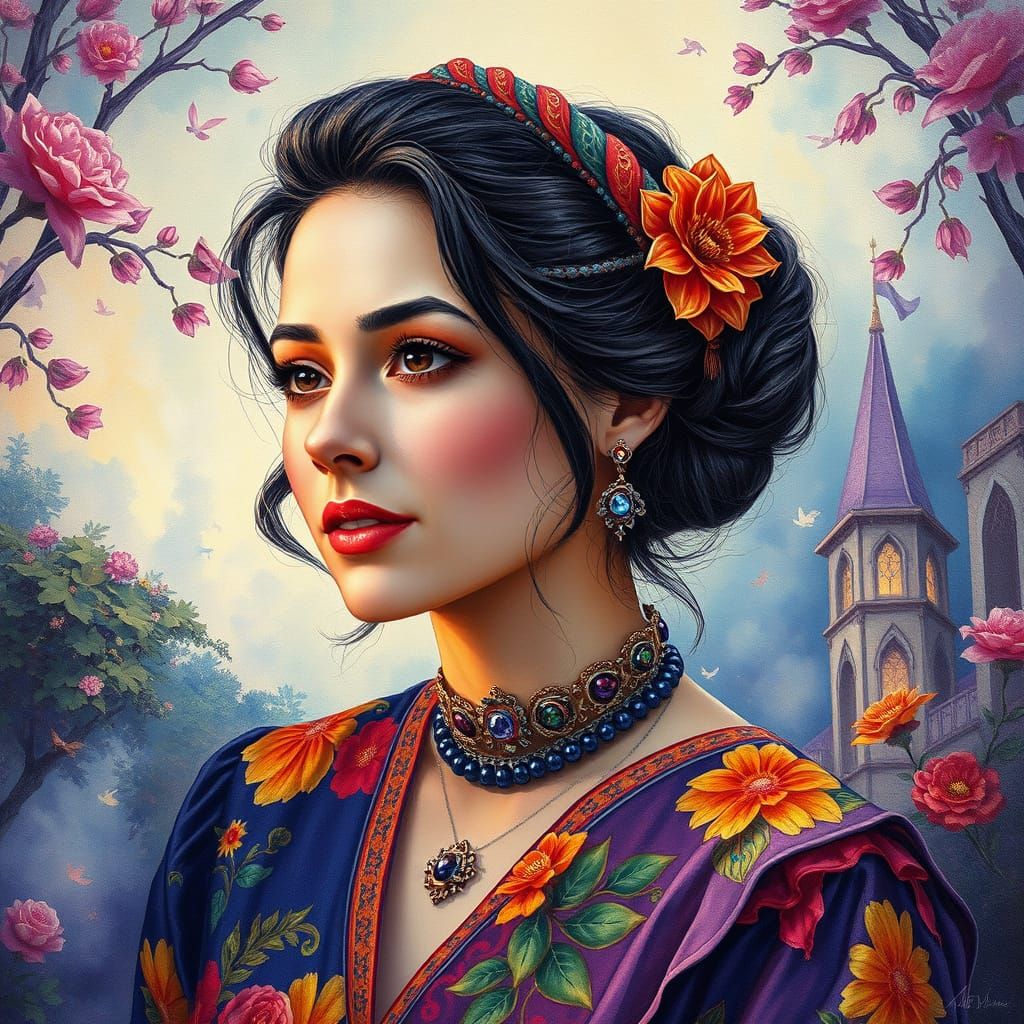 Ethereal Fantasy Portrait in Gouache Style with Hyperdetaile...