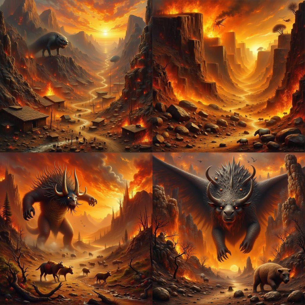 Wildfire Valley With Escaping Animals and Balrog