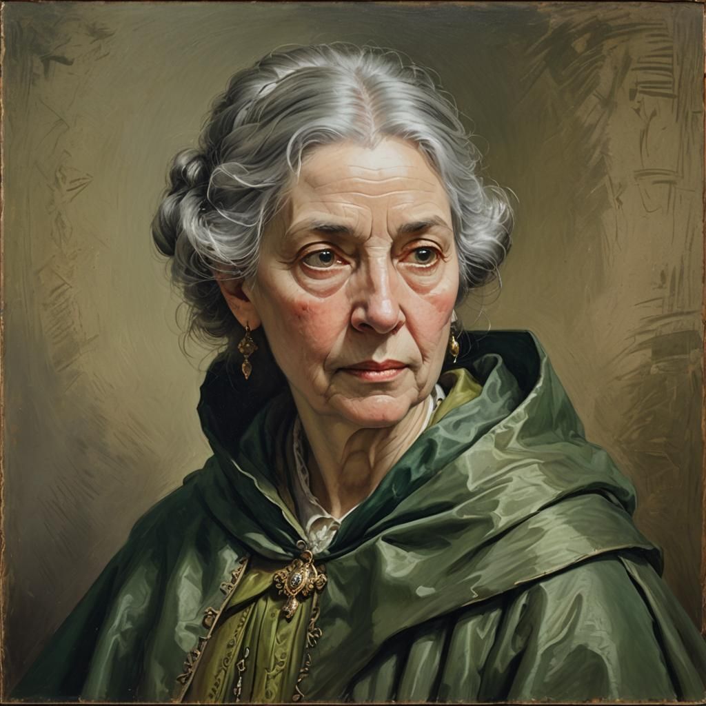 Noblewoman Portrait in Renaissance Style with Green Cloak