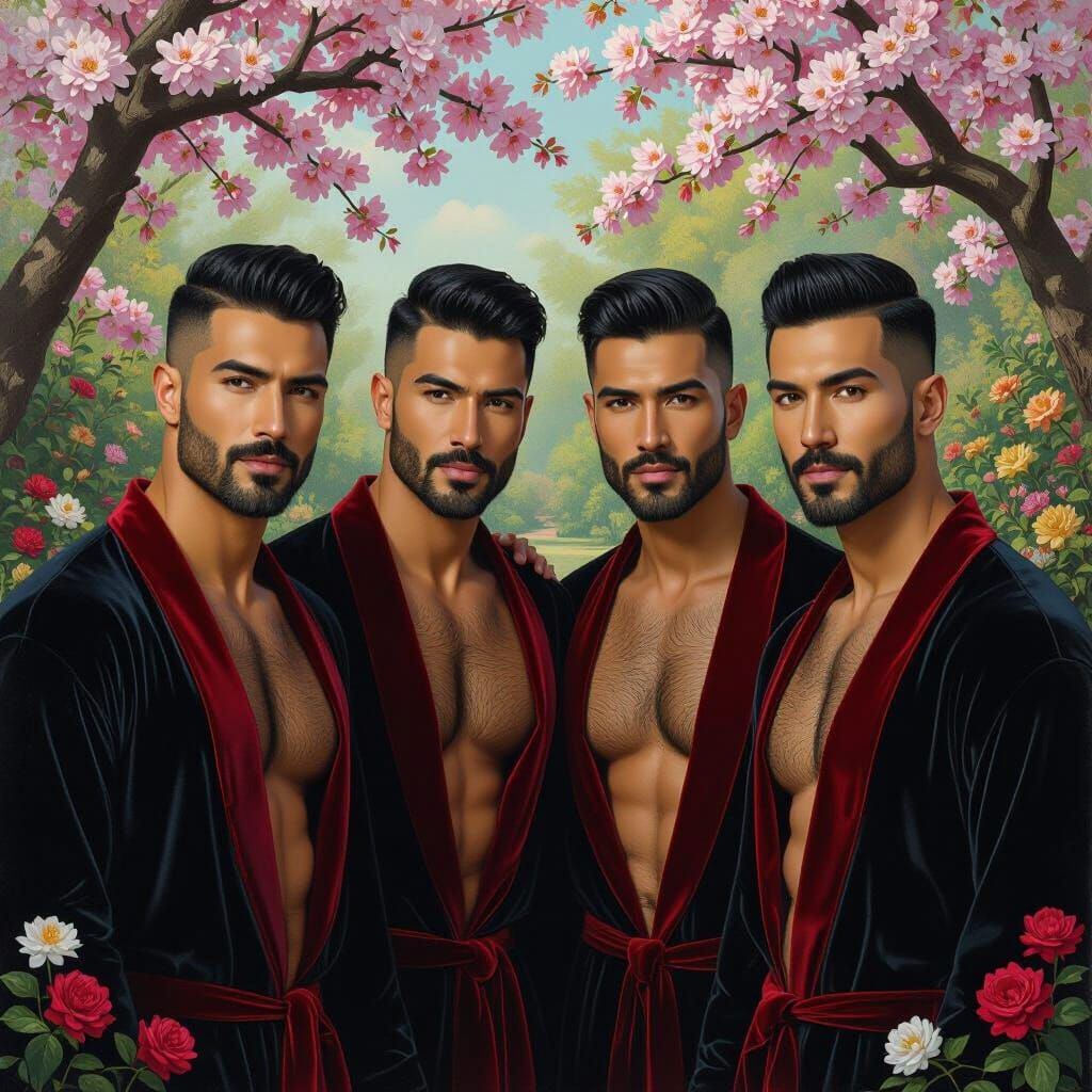 Handsome Dads in Paradise Garden Portrait Painting