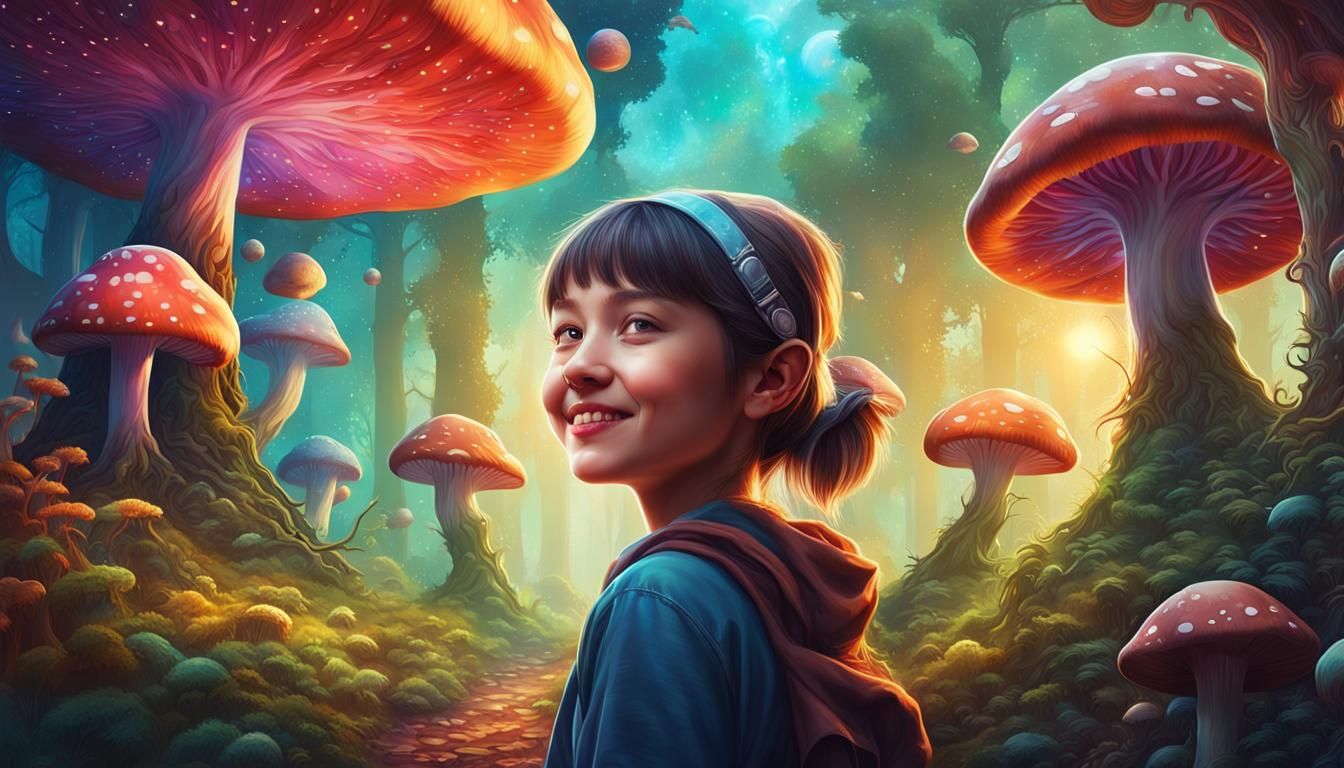 Girl in a Psychedelic Forest Landscape