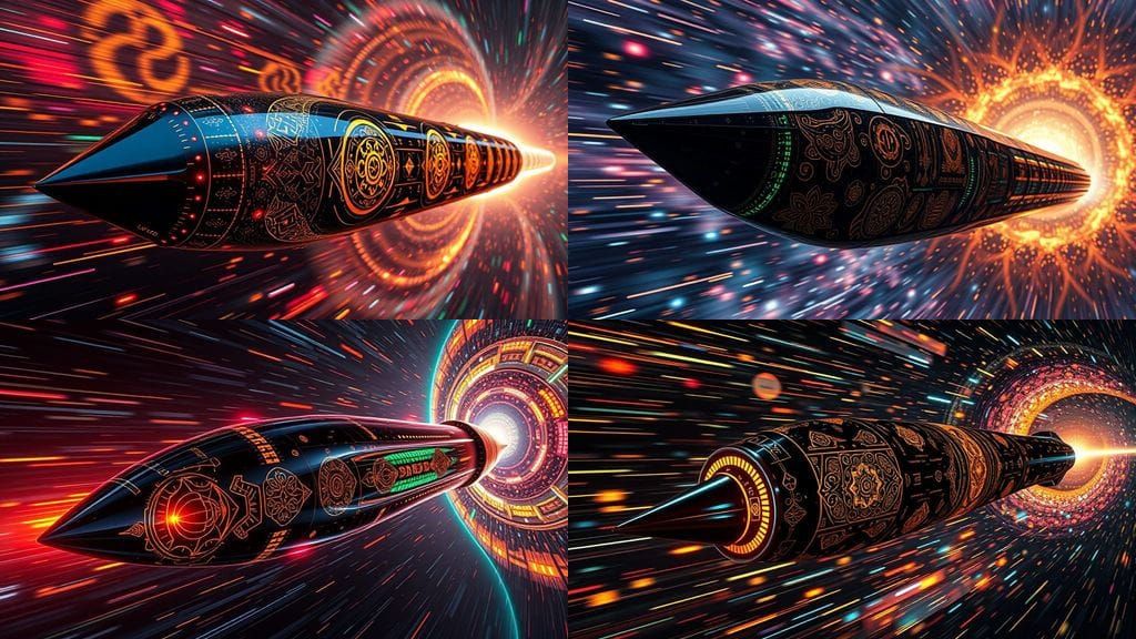 Lightspeed Worldship Glides Through Iridescent Plasma Vortex...