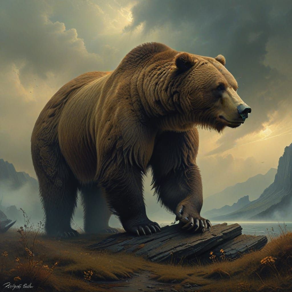 Grizzly Bear in the Style of Zdzisław Beksiński