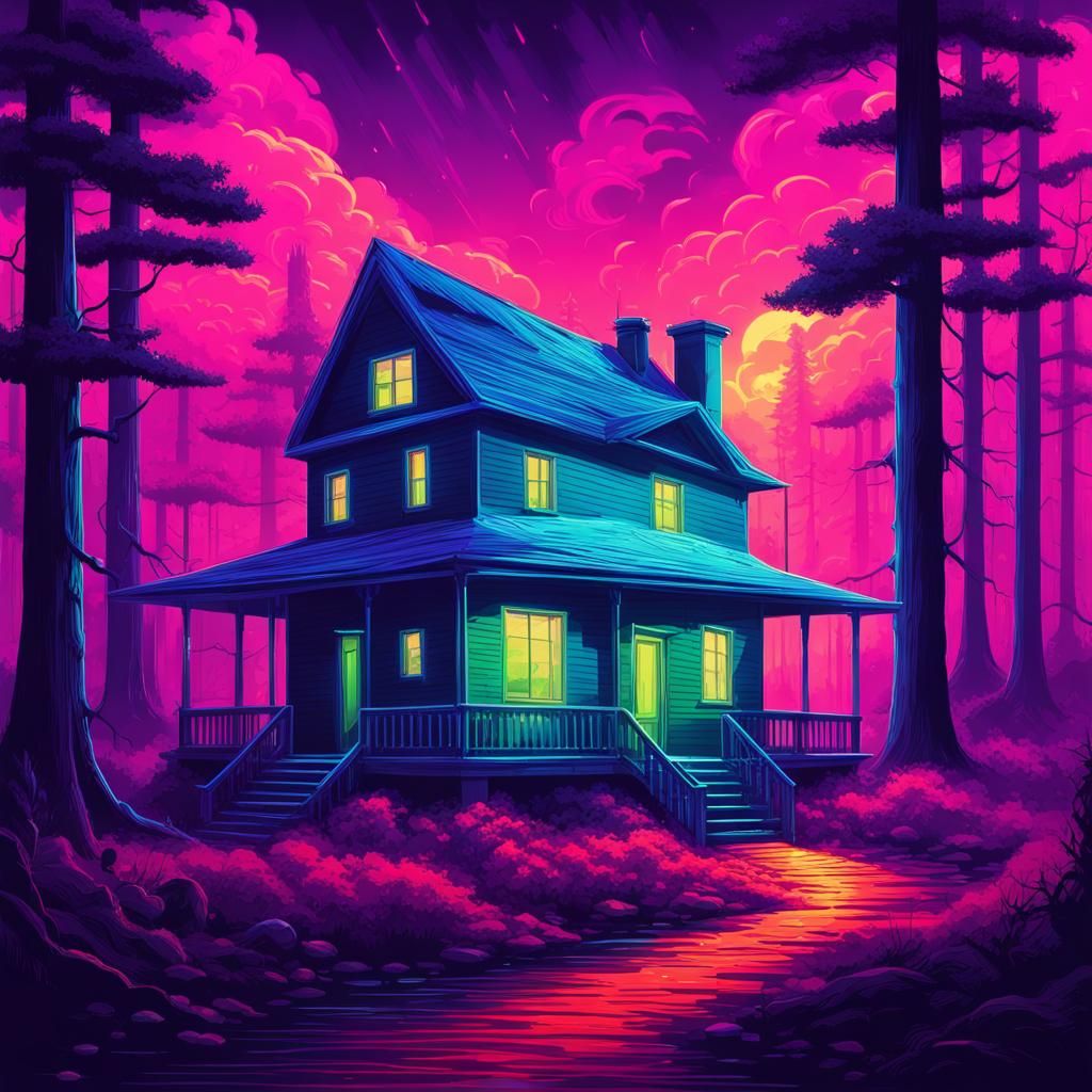 Synthwave Neon Storm Party in the Woods