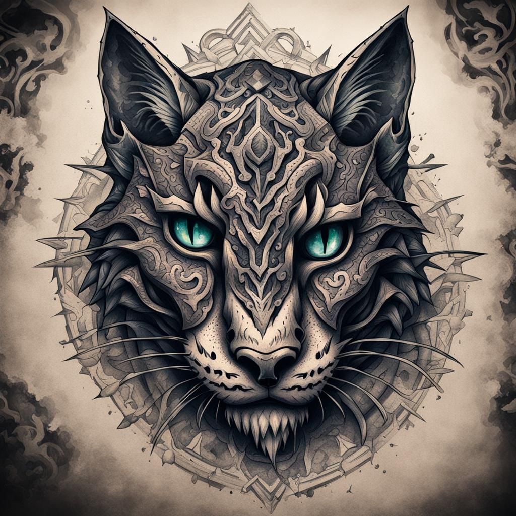 Khajiit Tattoo Design: Central Spine Crest in Marker Art