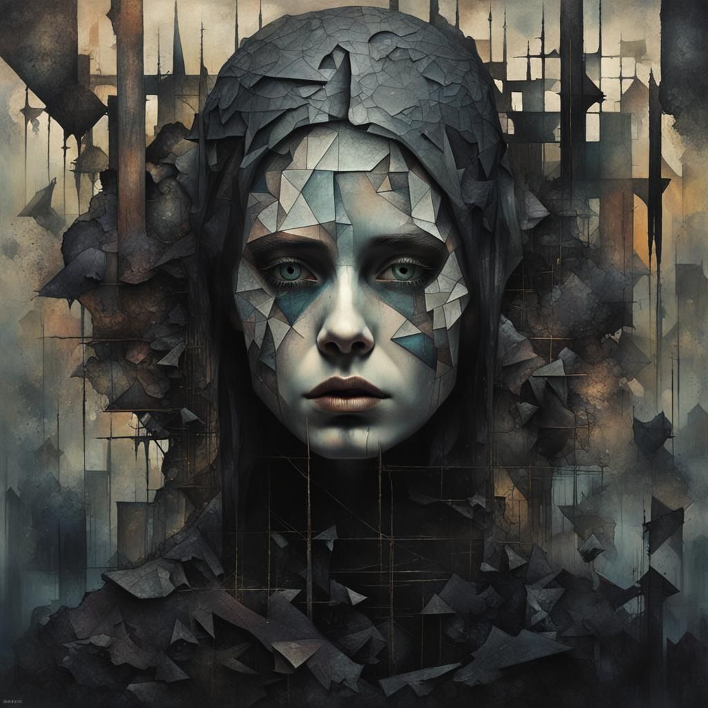 Goth Girl in Dystopian Geometric Landscape